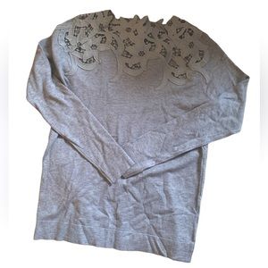 Gray Embroidered Collar Sweater